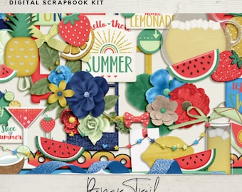 Summer Digital Scrapbooking, Slice of Summer Digital Scrapbooking, Digital Summer Paper, Digital Summer Elements, Sumer Scrapbook Kit