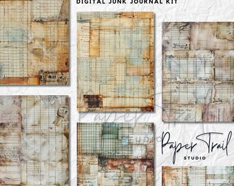 Digital Junk Journal Kit - Ledger Backgrounds, Digital Download, Printable backgrounds, Digital Ledger Junk Journal, Grungy Ledger