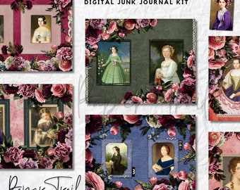Digital Junk Journal Kit - Sugar and Spice, Digital Download, Printable Junk Journal, Vintage Ladies Junk Journal, Beautiful Ladies Digita