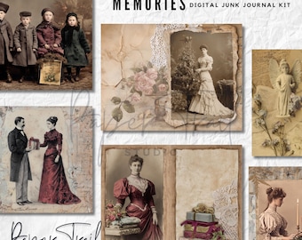 Victorian Christmas Memory Digital Junk Journal Kit, Vintage Holiday Ephemera, Printable Scrap Pages, Antique Victorian Collage Bundle