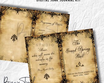 Digital Junk Journal Kit -Dance Card - Paper, Stationary, Digital Download, Printable Junk Journal, Victorian Dance Card, Victorian Paper