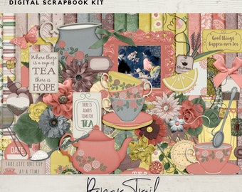 Tea Time Digital Scrapbooking, Tea Time Digital Scrapbooking, Digital Tea Paper, Digital, Tea Elements, Tea Time