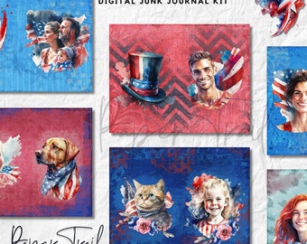 Digital Junk Journal Kit, Stars and Stripes Junk Journal, Independence Digital Kit, 4th of July Junk Journal Printable, Stars, Digital