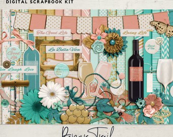 Italian Digital Scrapbooking, La Bella Vita Digital Scrapbooking, Digital Floral Paper, Digital Floral Elements, The Good Life Scrapbook Kit