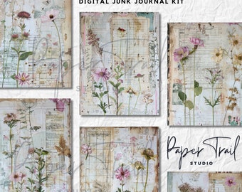 Digital Junk Journal Kit - Botanical Backgrounds, Digital Download, Printable backgrounds, Digital Botanical Junk Journal