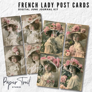 Digital Junk Journal Kit -French Lady Post Cards, Digital Download, Printable Junk Journal, French, French Post Cards, Lady Post Cards