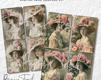 Digital Junk Journal Kit -French Lady Post Cards, Digital Download, Printable Junk Journal, French, French Post Cards, Lady Post Cards