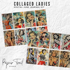 Digital Junk Journal Kit -Collaged Ladies, Digital Download, Printable Junk Journal, Printableladies Digital Ladies Junk Journal, Collaged
