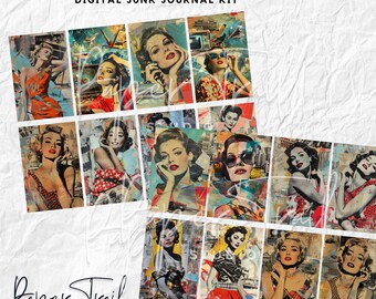 Digital Junk Journal Kit -Collaged Ladies, Digital Download, Printable Junk Journal, Printableladies Digital Ladies Junk Journal, Collaged