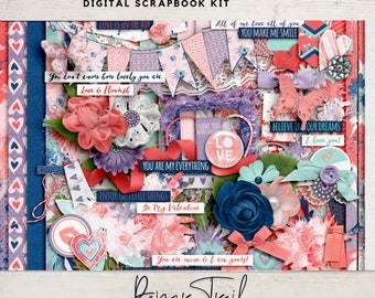 Floral Digital Scrapbooking, Love and Flourish Digital Scrapbooking, Digital Floral Paper, Digital Floral Elements, Love and Flourish