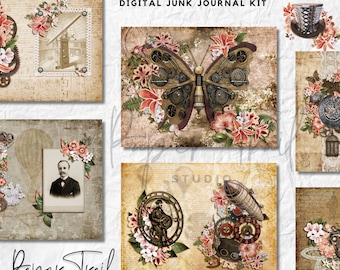 Digital Junk Journal Kit - Pretty Steampunk, Digital Download, Printable Junk Journal