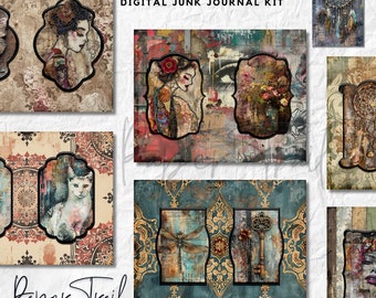 Digital Junk Journal Kit, Bohemian Grit Junk Journal, Boho Digital Kit, Dream Catcher Junk Journal Printable, Bohemian, Digital