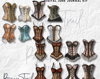 Digital Junk Journal Kit - Corset Image Set, Digital Download, Printable Junk Journal, Printable Corsets, Digital Corset Junk Journal