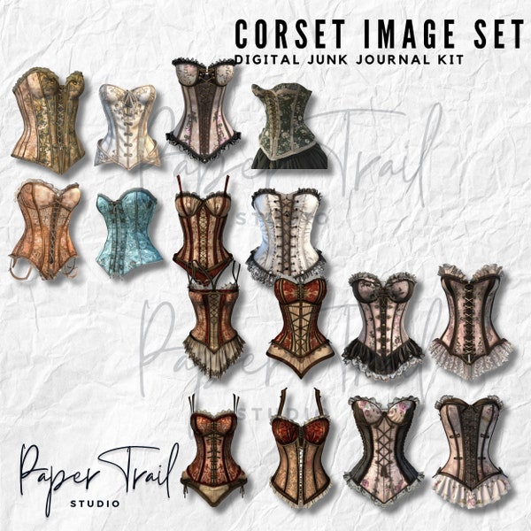 Digital Junk Journal Kit - Corset Image Set, Digital Download, Printable Junk Journal, Printable Corsets, Digital Corset Junk Journal