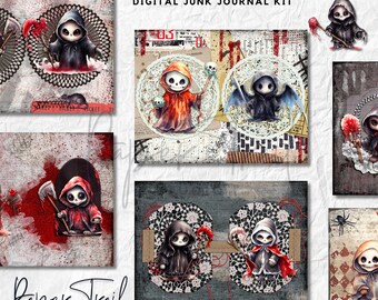 Digital Junk Journal Kit - It's Looking Grim, Printable Kit, Grim Reaper, Halloween, Printable Grim Reaper, Halloween Printable Junk Journal