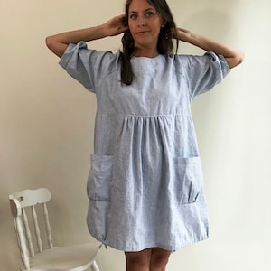 Túnica de mujer, vestido túnica de talla grande, túnica de lino, vestido túnica de verano, vestido de verano, vestido túnica holgado, vestido de lino, vestido de talla grande