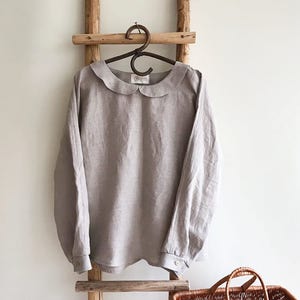 Linen blouse with Peter Pan collar, Linen Shirt Women, Long Sleeve Shirt, Linen Tee, Plus size shirt, Linen Blouse with Collar, Cute Top