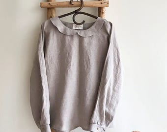 Linen blouse with Peter Pan collar, Linen Shirt Women, Long Sleeve Shirt, Linen Tee, Plus size shirt, Linen Blouse with Collar, Cute Top