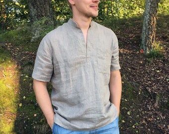 Mens Linen Shirt with Short Sleeves
