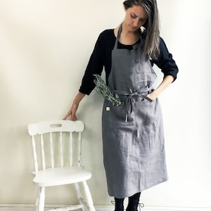 Full Apron from 100% linen, Full Linen Apron, Womens Apron, Mens Apron, Chef Apron, Long Linen Apron, Kitchen Apron, Crafts Apron, Handmade