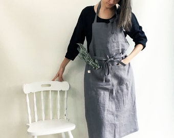 Full Apron from 100% linen, Full Linen Apron, Womens Apron, Mens Apron, Chef Apron, Long Linen Apron, Kitchen Apron, Crafts Apron, Handmade