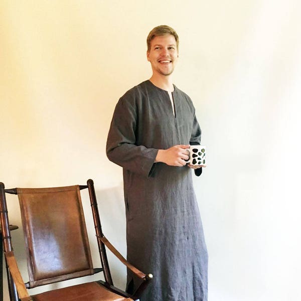 Linen Kaftan men 'Jim', Kaftan Robe, Man robe, Caftan, Plus size caftan, Gift for man kaftan, boyfriend gift linen pyjamas husband Man gifts