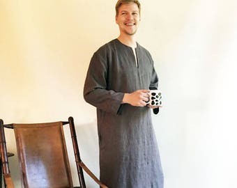 Linen Kaftan men 'Jim', Kaftan Robe, Man robe, Caftan, Plus size caftan, Gift for man kaftan, boyfriend gift linen pyjamas husband Man gifts