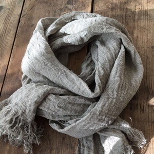 Linen Scarf, Rustic Shawl, Linen Shawl, Extra long scarf, Pure linen scarf, Frayed Edges, Taupe scarf, Natural Scarf, Taupe Grey Brown