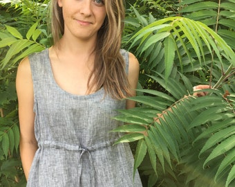 Sleeveless Pinafore Dress, Knee Length Pinafore, Linen Dress, Linen Pinafore Plus Size Sundress, Linen Dress Women, Loose Dress, Adjustable