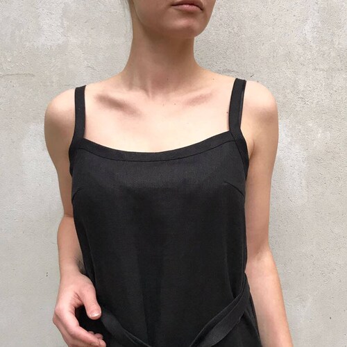 Black Linen Cami Dress, Linen Maxi dress Black, Base Layer, Slip Dress, Night Dress, Linen nightgown Strap dress Sleeveless linen dress