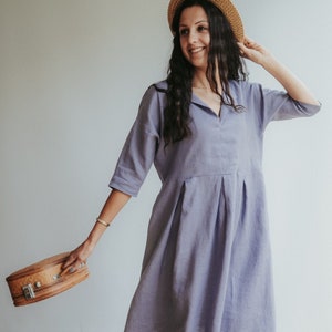 Linen Midi Dress 'Beckie', Loose Linen Dress for Women, Linen Tunic Dress, Plus size clothing, Maternity Dress image 4