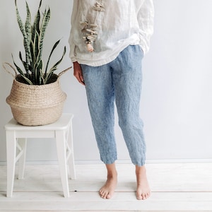 Pegged Capri Linen Pants, Linen Trousers, Womens Pants cropped, Womens Trousers, Beach Pants, Pants for Women, Plus Size Pants, Linen Capri