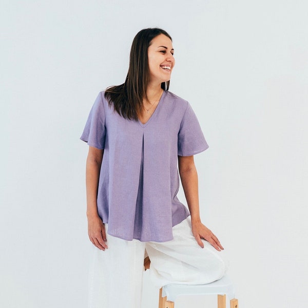 Beatiful Linen Top for Women with Cape sleeves, Linen Top for Women, V Neck Top, Linen Tee, Linen Tops for Plus Sizes, Linen blouse