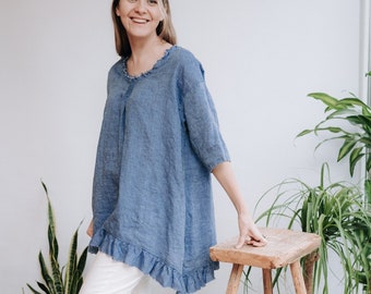 Oversized Linen Top 'Edith', Loose Plus Size Top Linen, Linen Top Women, Oversized Top Women, Loose Tunic Top