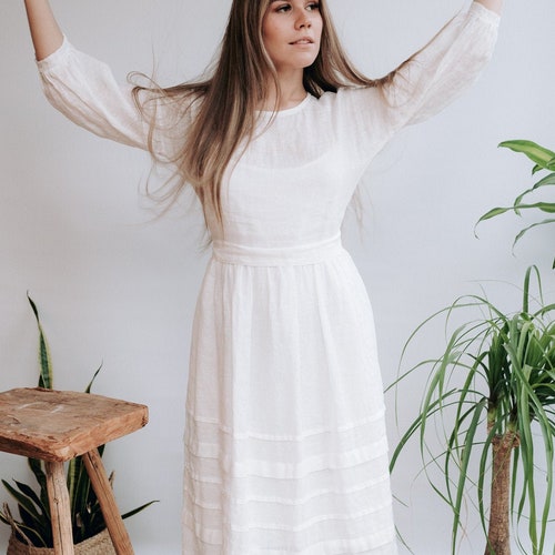 Gauze Linen Dress 'cecilia' Boho Midi Dress Long - Etsy