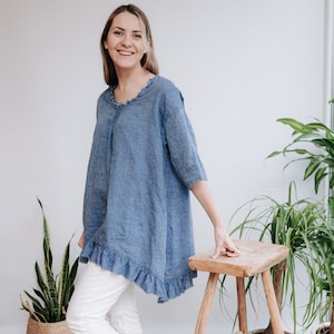 Oversized Linen Top &#39;Edith&#39;, Loose Plus Size Top Linen, Linen Top Women, Oversized Top Women, Loose Tunic Top
