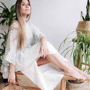 Linen Skirt Elastic Waist for Women, Long Linen Skirts with Pockets