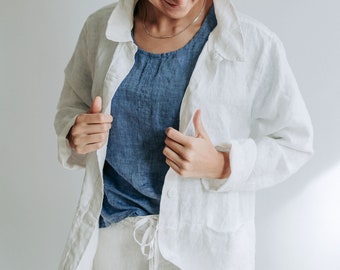 Linen Jacket 'Kim' Womens Jacket Linen cardigan, Linen Coverup, White Linen Blazer, Womens Linen Jacket, Womens Jacket, Plus size Cardigan