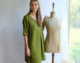 V-neck Linen Tunic 'Yvette', Plus size tunic, Linen Tunic Dress, Womens tunic, loose linen tunics, plus size clothing, tunic Linenbee