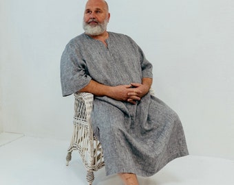 Leinen Herren Kaftan ""Douglas"", Leinen Hausmantel, Herren Leinen Kaftan, Herren Kaftan, Leinen Kleid, Herren Kaftan, Herren Geschenk Pyjama."