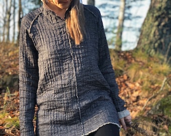 Pull en linge rustique et laine 'Norde', veste en laine et linge de bois pour femmes, manteau de linge, cardigan en linge de bois pour femmes