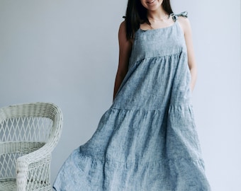 Prairie Dress "Elle", Sleeveless Linen Maxi Dress, Pinafore Dress, Sundress Linen Dress for Woman, Linen Dresses Plus, Loose fitting linen