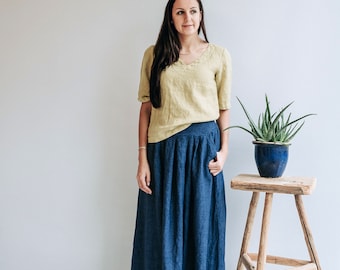 Linen skirts for women, Linen maxi skirt, Maxi skirt boho, Womens linen skirt, Maxi skirt boho, Dark blue skirt, Skirt with Pockets