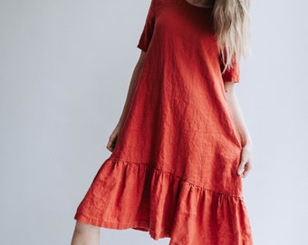 Linen Dress 'Juliana' A line Dress from Linen, Drop Waist Linen Dress, Linen Dresses for Women, A line dress, Short Sleeve Dress