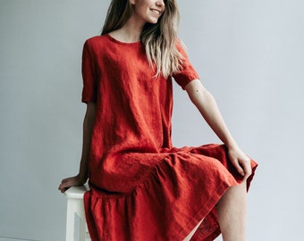 Drop Waist Dress 'Juliana' A line Dress from Linen, Drop Waist Linen Dress, Linen Dresses for Women, A line dress, Short Sleeve Dress