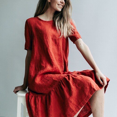 Drop Waist Dress 'Juliana' A line Dress from Linen, Drop Waist Linen Dress, Linen Dresses for Women, A line dress, Short Sleeve Dress