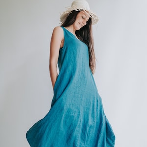 Linen Dress "Anna" Linen Dress Plus size Dress Pockets Linen Dresses for Women, Sleeveless Dress Linen, Summer Dress Linen, Long Dress Tent