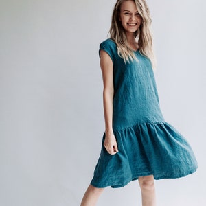 A line Drop Waist Dress 'Julia'  from Linen, Drop Waist Linen Dress, Dress Woman, Linen Dresses for Women, A line dress, Short Sleeve Dress