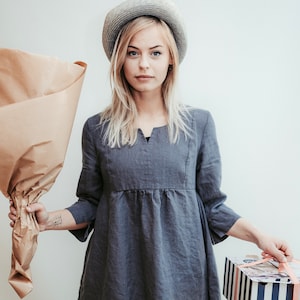 Linen Tunic Dress &#39;Lilah&#39;, Maternity dress, Linen Blouse, Tunic Plus Size Dress, Linen Clothes Women, Womens linen dress, Dress with Pockets