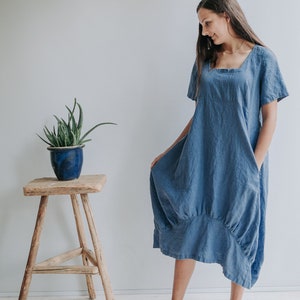 Linen Dress "Samantha" With Sleeves, Long Dress, Linen Beach Dress, Womens Dress, Plus Size Dress, Loose Linen Dress Women Beach Dress Linen